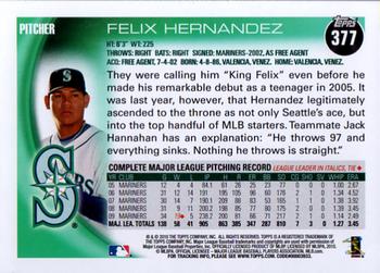 2010 Topps #377 Felix Hernandez Back