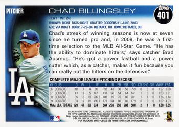 2010 Topps #401 Chad Billingsley Back