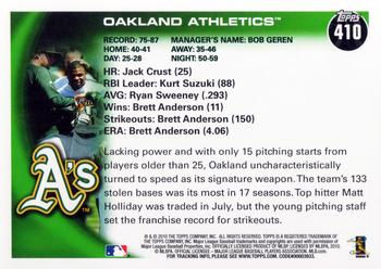 2010 Topps #410 Oakland Athletics Back