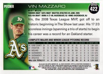 2010 Topps #422 Vin Mazzaro Back