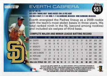 2010 Topps #551 Everth Cabrera Back