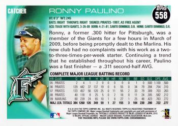 2010 Topps #558 Ronny Paulino Back