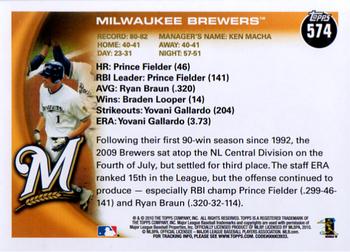 2010 Topps #574 Milwaukee Brewers Back