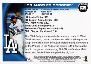 2010 Topps #639 Los Angeles Dodgers Back