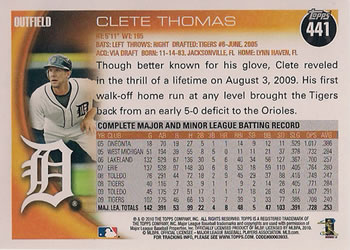 2010 Topps #441 Clete Thomas Back