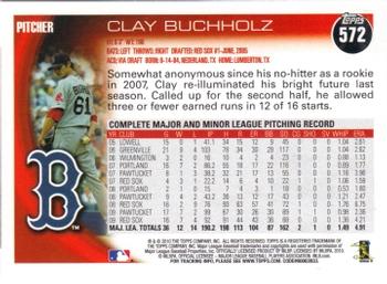 2010 Topps #572 Clay Buchholz Back