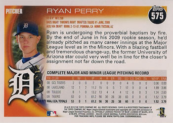 2010 Topps #575 Ryan Perry Back