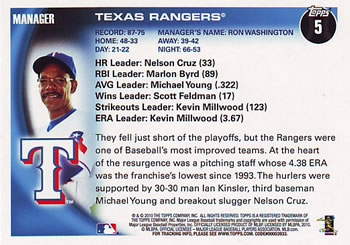 2010 Topps #5 Texas Rangers Back