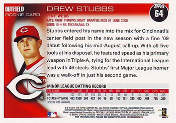 2010 Topps #64 Drew Stubbs Back