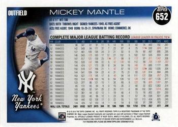 2010 Topps #652 Mickey Mantle Back