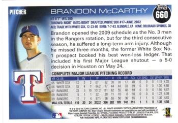 2010 Topps #660 Brandon McCarthy Back