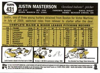 2010 Topps Heritage #431 Justin Masterson Back