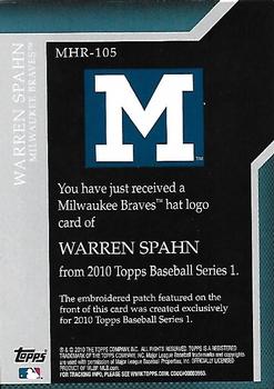 2010 Topps - Manufactured Hat Logo Patch #MHR-105 Warren Spahn Back