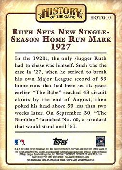 2010 Topps - History of the Game #HOTG10 Ruth Sets New Single-Season HR Mark Back