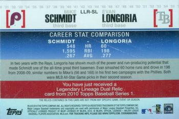2010 Topps - Legendary Lineage Relics #LLR-SL Mike Schmidt / Evan Longoria Back
