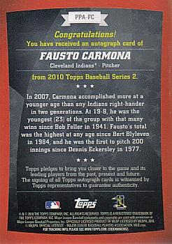 2010 Topps - Peak Performance Autographs #PPA-FC Fausto Carmona Back