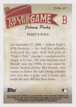 2010 Topps - Tales of the Game #TOG-22 Pesky's Pole Back