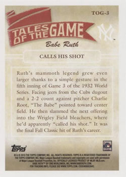 2010 Topps - Tales of the Game #TOG-3 Ruth Calls His Shot Back