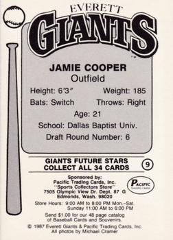 1987 Pacific Everett Giants #9 Jamie Cooper Back