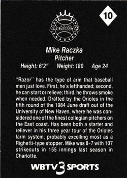 1987 WBTV Charlotte O's #10 Mike Raczka Back