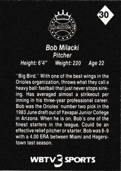 1987 WBTV Charlotte O's #30 Bob Milacki Back