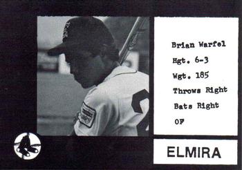 1987 Cain Elmira Pioneers Black #9 Brian Warfel Front