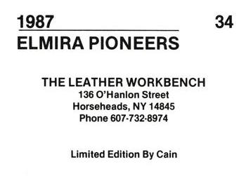 1987 Cain Elmira Pioneers Red #34 Phil Plantier Back