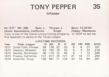 1975 Circle K Phoenix Giants #18 Tony Pepper Back
