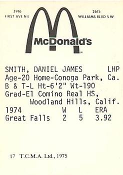 1975 TCMA Cedar Rapids Giants #17 Dan Smith Back