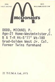 1975 TCMA Cedar Rapids Giants #22 Mike Dodd Back