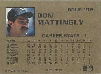 1992 Star Gold #1 Don Mattingly Back