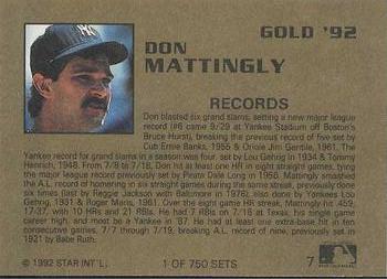 1992 Star Gold #7 Don Mattingly Back