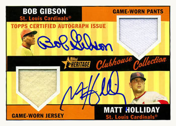 2010 Topps Heritage - Clubhouse Collection Dual Relic Autographs #GH Bob Gibson / Matt Holliday Front
