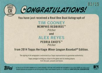 2014 Topps Heritage Minor League - Real One Dual Autographs #RDOA-CR Tim Cooney / Alex Reyes Back