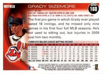 2010 Topps Opening Day #160 Grady Sizemore Back