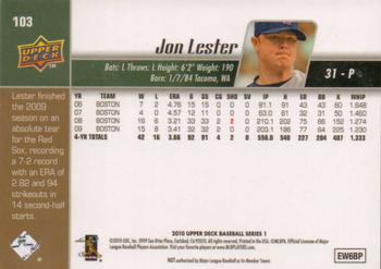 2010 Upper Deck #103 Jon Lester Back