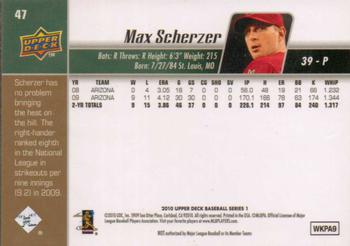 2010 Upper Deck #47 Max Scherzer Back