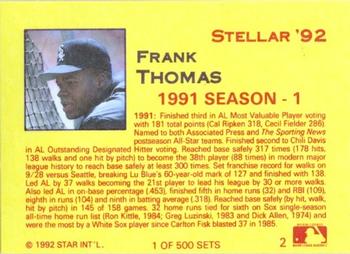 1992 Star Stellar #2 Frank Thomas Back