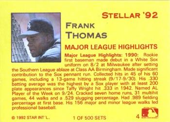 1992 Star Stellar #4 Frank Thomas Back