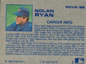 1992 Star Nova #8 Nolan Ryan Back