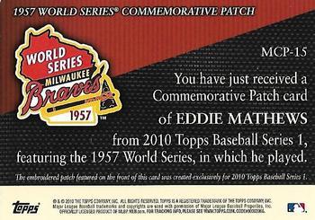 2010 Topps - Manufactured Commemorative Patch #MCP-15 Eddie Mathews Back