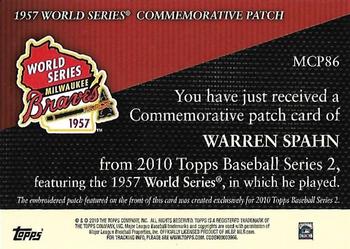 2010 Topps - Manufactured Commemorative Patch #MCP86 Warren Spahn Back