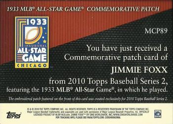 2010 Topps - Manufactured Commemorative Patch #MCP89 Jimmie Foxx Back