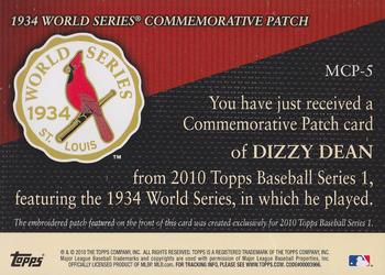 2010 Topps - Manufactured Commemorative Patch #MCP-5 Dizzy Dean Back