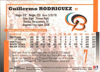 2009 Grandstand Bowie Baysox #NNO Guillermo Rodriguez Back
