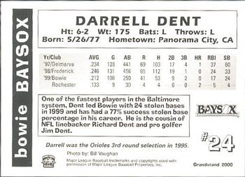 2000 Grandstand Bowie Baysox #NNO Darrell Dent Back