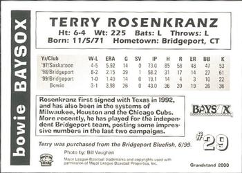 2000 Grandstand Bowie Baysox #NNO Terry Rosenkranz Back