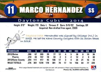 2014 Grandstand Daytona Cubs #NNO Marco Hernandez Back