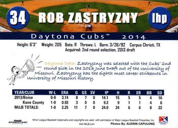 2014 Grandstand Daytona Cubs #NNO Rob Zastryzny Back