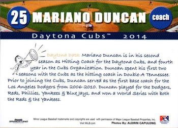 2014 Grandstand Daytona Cubs #NNO Mariano Duncan Back
